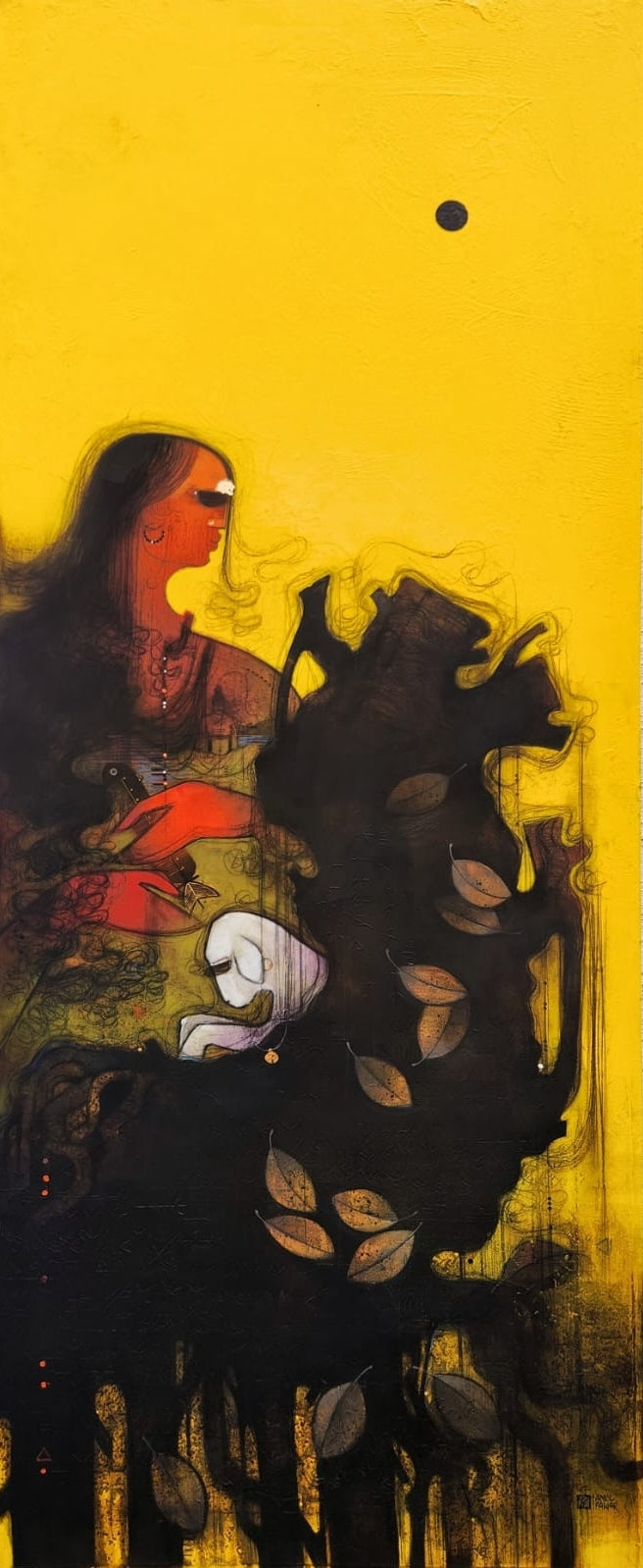 Figurative acrylic painting titled 'Lady With goat', 60x24 inch, by artist Amol Pawar on Canvas