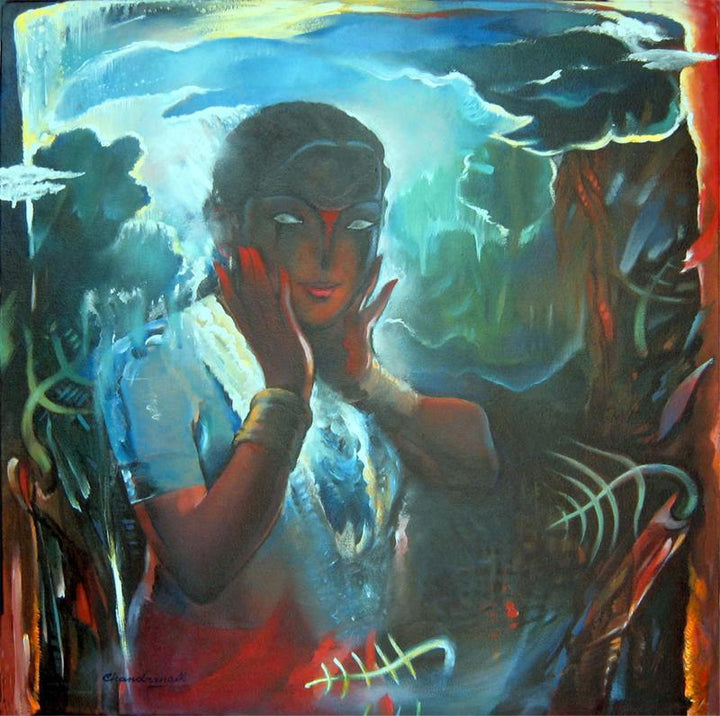 Surrealist acrylic painting titled 'Lady III', 24x24 inches, by artist Chandranath Banerjee on Canvas