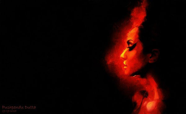 Expressionist Digital Painting digital art titled 'Lady On Fire', 11x18 inches, by artist Pushpendu Dutta on canvas