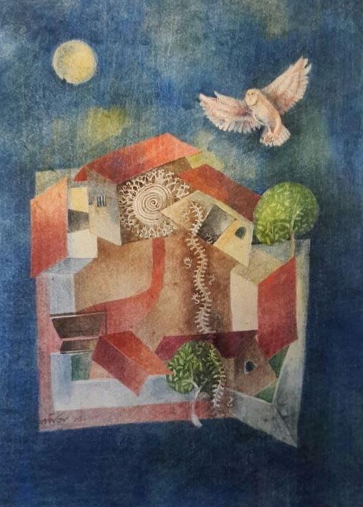 Landscape watercolor painting titled 'Lakhsmi', 20x15 inches, by artist Arpita Basu on Paper