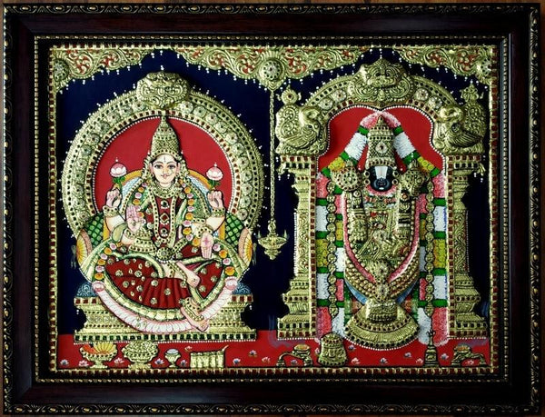 Religious tanjore traditional art titled 'Lakshmi And Balaji Tanjore Painting', 18x24 inches, by artist VANI VIJAY on Plywood