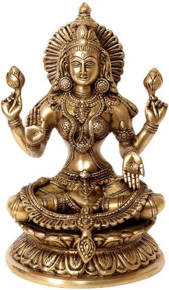 Religious craft titled 'Lakshmi Brass Idol', 10x7 inches, by artist VS Craft on Brass