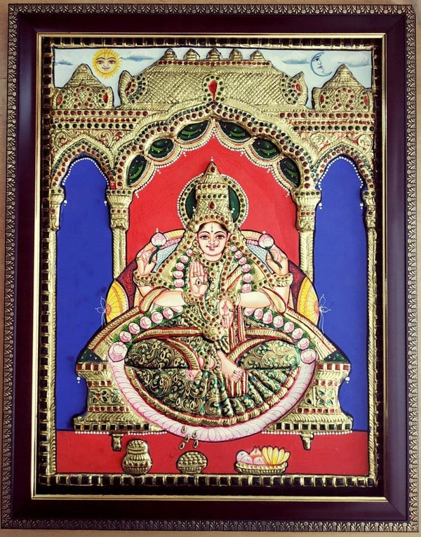 Religious tribal painting titled 'Lakshmi Tanjore Painting', 27x21 inches, by artist VANI VIJAY on Wood