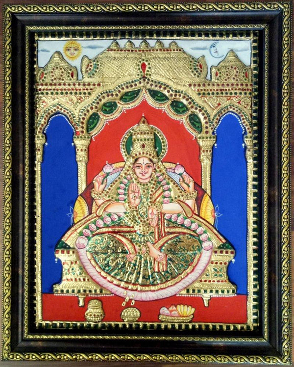 Religious tribal painting titled 'Lakshmi Tanjore Painting II', 20x16 inches, by artist VANI VIJAY on Wood