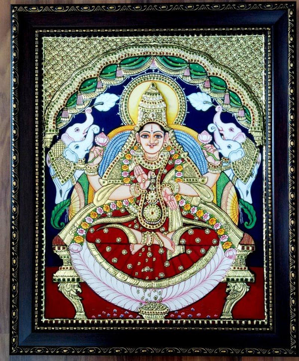 Religious tribal painting titled 'Lakshmi Tanjore Painting III', 22x18 inches, by artist VANI VIJAY on Wood