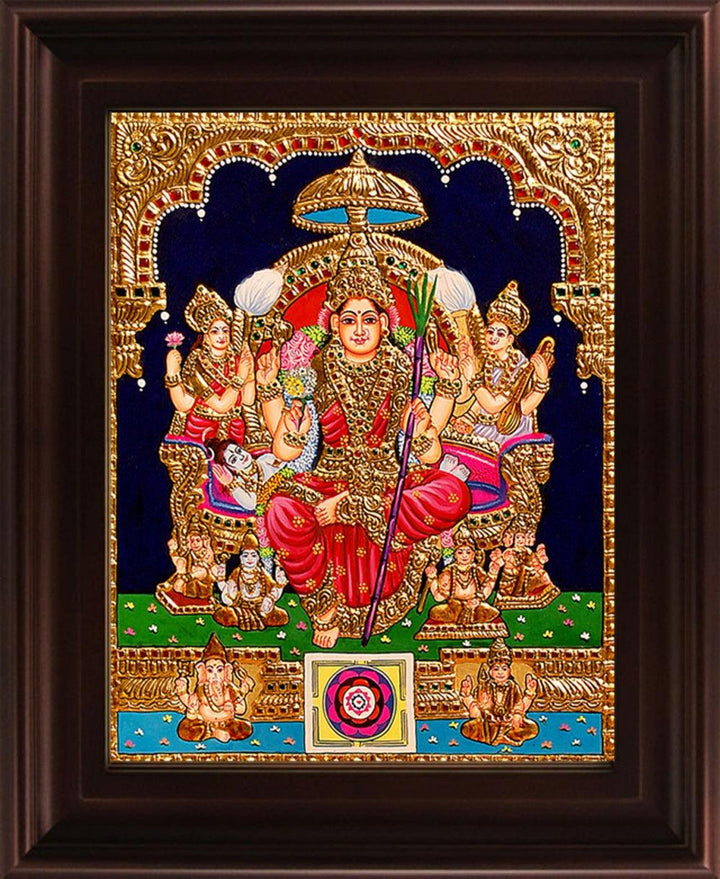 Religious tanjore traditional art titled 'Lalithambigai Tanjore Painting', 24x18 inches, by artist Myangadi Tanjore on Plywood