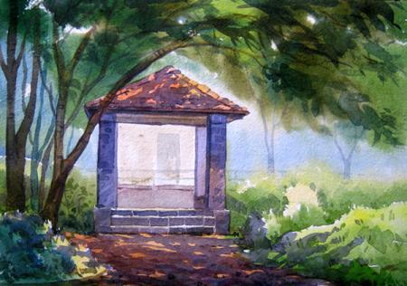 Nature watercolor painting titled 'Landscape 10', 13x9 inches, by artist Vinayak Potdar on Paper