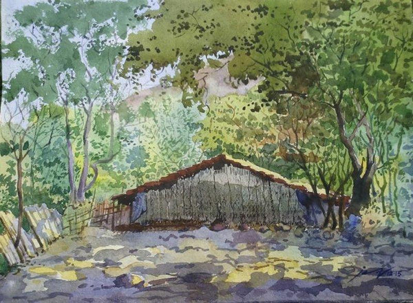 Nature watercolor painting titled 'Landscape 14', 11x14 inches, by artist Surendra Jagtap on Paper