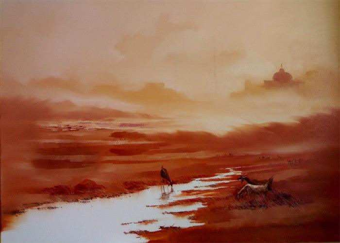 Nature oil painting titled 'Landscape I', 36x48 inches, by artist Narayan Shelke on Canvas