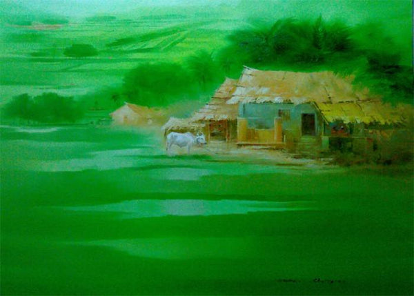 Landscape oil painting titled 'Landscape II', 36x48 inches, by artist Narayan Shelke on Canvas