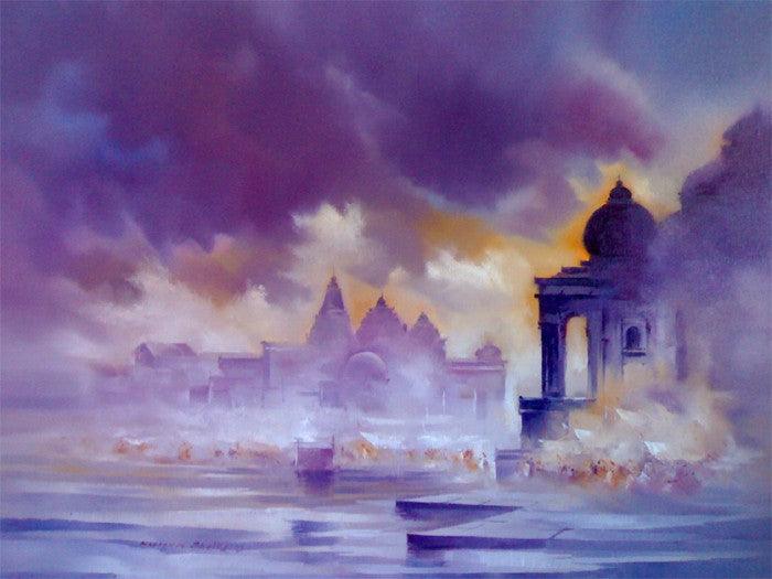 Landscape oil painting titled 'Landscape III', 36x48 inches, by artist Narayan Shelke on Canvas