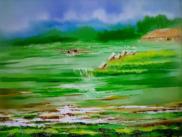 Landscape oil painting titled 'Landscape IV', 36x48 inches, by artist Narayan Shelke on Canvas