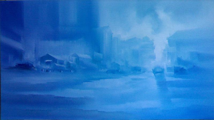 Landscape oil painting titled 'Landscape VI', 36x60 inches, by artist Narayan Shelke on Canvas