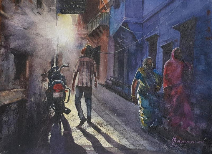 Cityscape watercolor painting titled 'Lanes of Jodhpur', 16x12 inches, by artist Mrutyunjaya Dash on paper