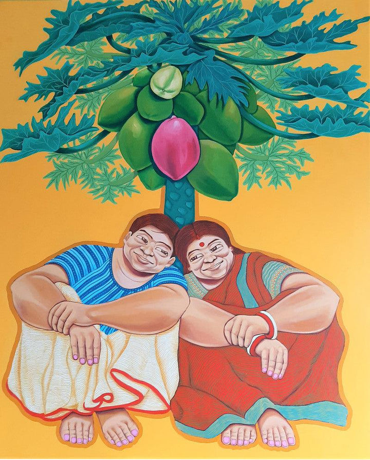 Figurative acrylic painting titled 'Larger Than Life', 60x48 inches, by artist Apurba Karati on Canvas