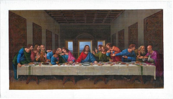 Religious oil painting titled 'Last Supper Recreation', 45x23 inches, by artist Biju Thomas on Canvas