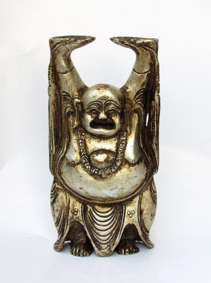 Religious handicraft titled 'LAUGHING BUDDHA', 8x4x2 inches, by artist ICA on wood