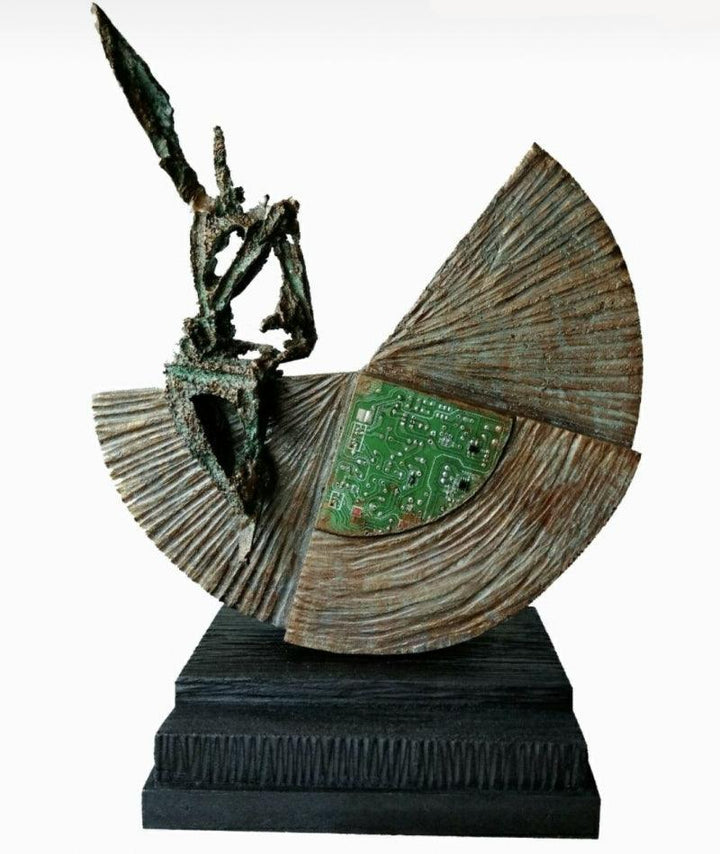 Figurative sculpture titled 'Leading Voice', 17x13x8 inches, by artist Prasad Talekar on Bronze, Wood