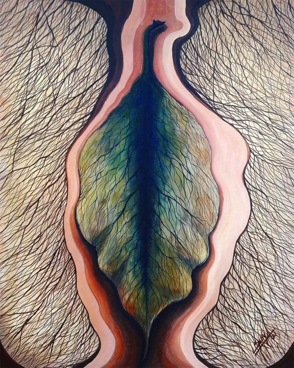 Nature acrylic painting titled 'Leaf', 30x24 inches, by artist Seby Augustine on Canvas