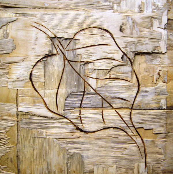 Abstract mixed media painting titled 'Leafy Wood I', 12x12 inches, by artist Somen Debnath on wood