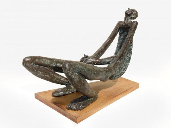 Figurative sculpture titled 'Leisure Time 2', 18x12x10 inches, by artist Rakesh Sadhak on Bronze