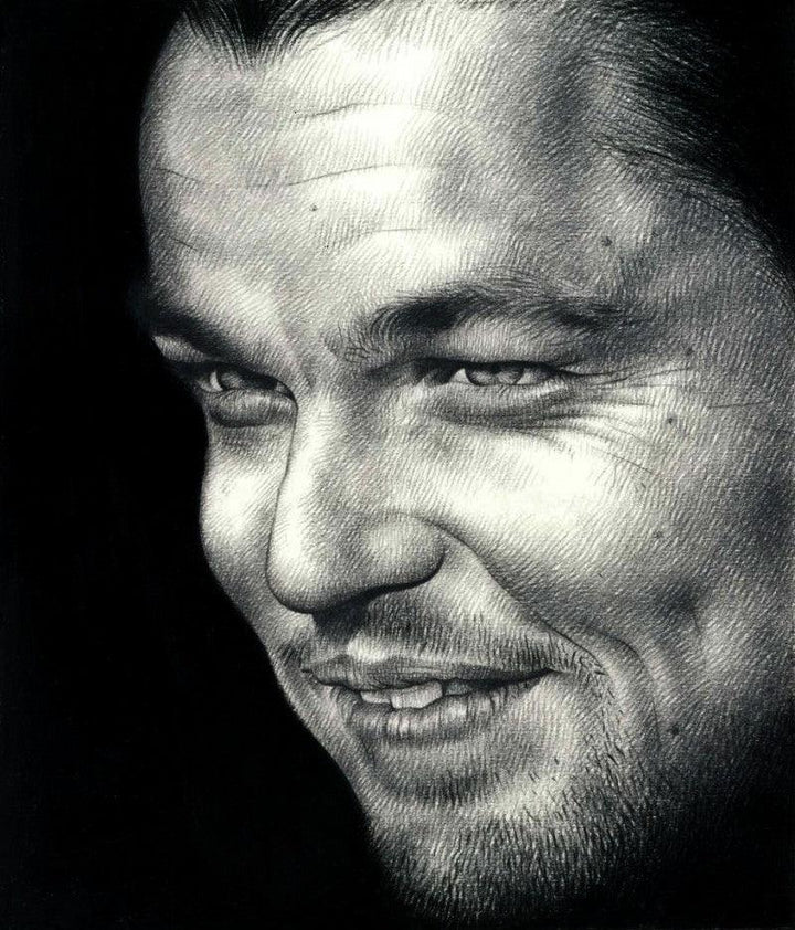 Portrait pencil drawing titled 'Leonardo DiCaprio', 11x8 inches, by artist Pranab Das on Paper