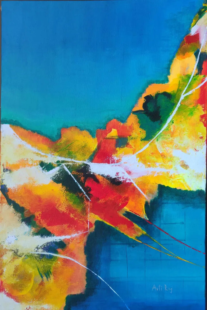 Abstract acrylic painting titled 'Let it Flow', 36x24 inch, by artist Arti Raj on Canvas