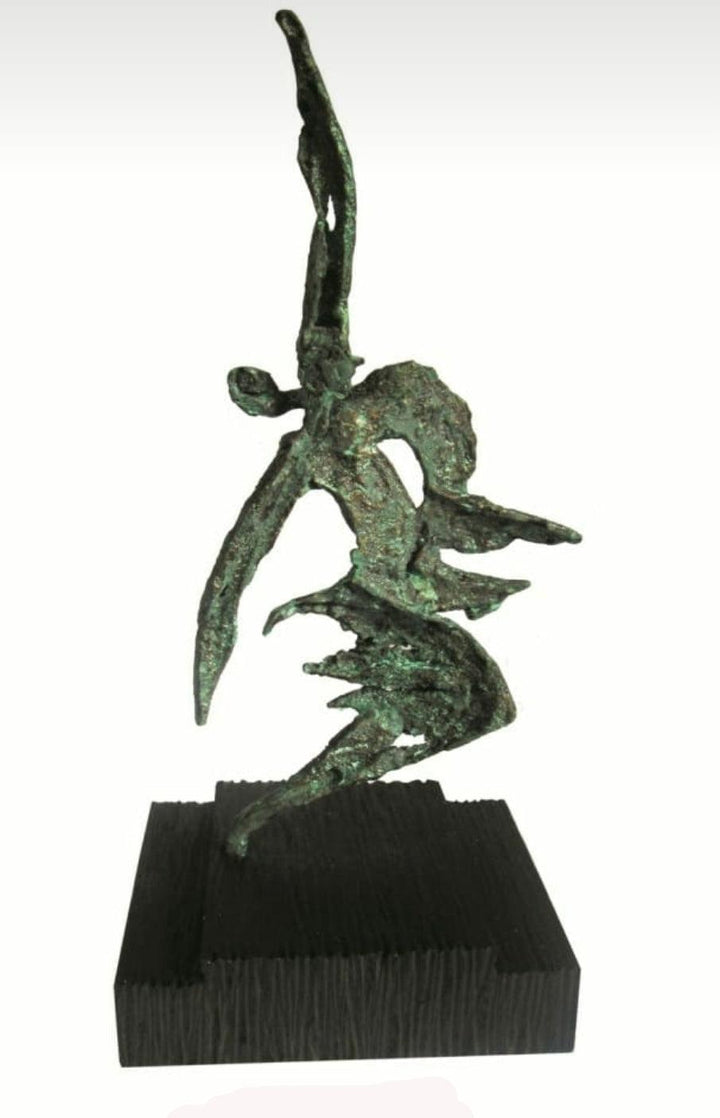 Figurative sculpture titled 'Lets Fly', 17x8x6 inches, by artist Prasad Talekar on Bronze, Wood