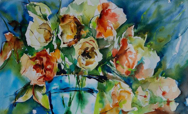 Still-life watercolor painting titled 'Liberte', 12x20 inches, by artist Veronique Piaser-moyen on Paper