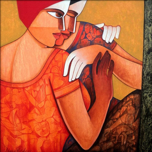 Figurative acrylic painting titled 'Life 104', 24x24 inches, by artist Nawal Kishore on Canvas