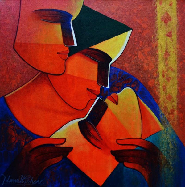 Figurative acrylic painting titled 'Life 148', 18x18 inches, by artist Nawal Kishore on Canvas