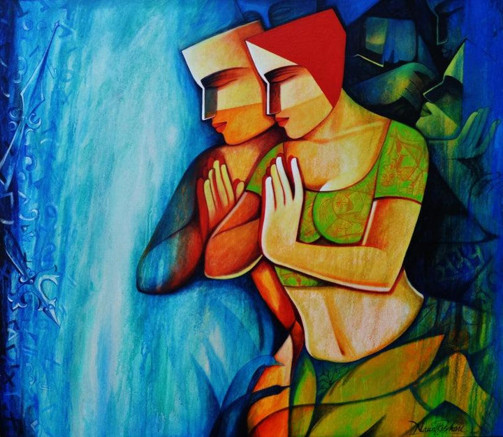 Figurative acrylic painting titled 'Life 153', 36x42 inches, by artist Nawal Kishore on Canvas