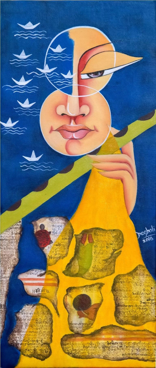 contemporary acrylic oil painting titled 'Life and The Dreams', 24x11 inches, by artist Deepali Mundra on canvas