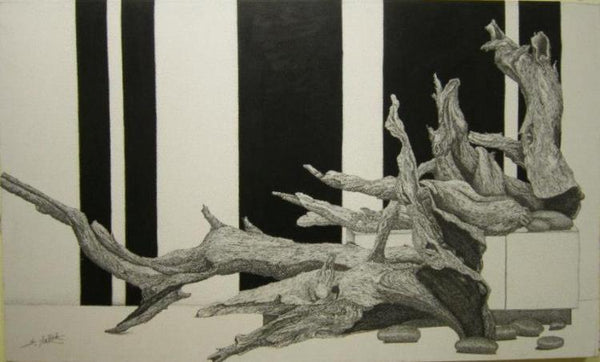 Abstract ink drawing titled 'Life', 36x60 inches, by artist Dhananjay Thakur on Canvas
