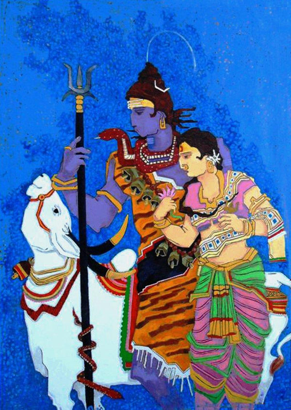 Religious acrylic painting titled 'Life Journey 1', 33x26 inches, by artist Someshwar  on Canvas