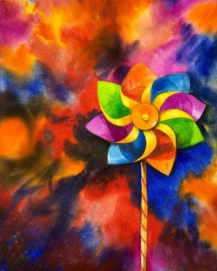 Abstract watercolor painting titled 'Life of Paper Fan', 11x15 inches, by artist KS Farvez on Paper