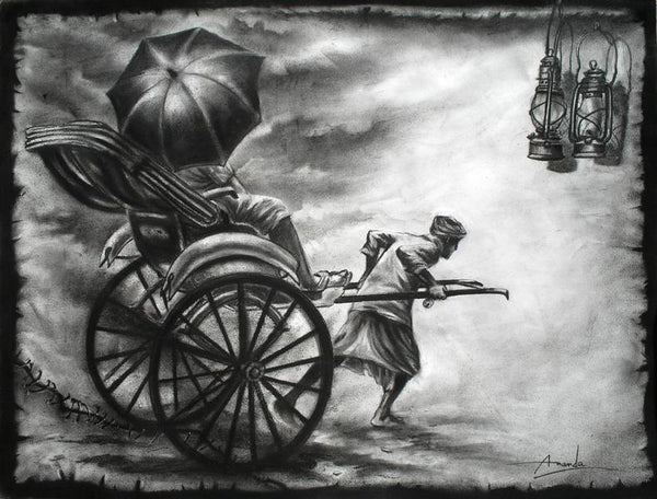 Photorealistic charcoal drawing titled 'Light', 22x28 inches, by artist Ananda Das on Paper