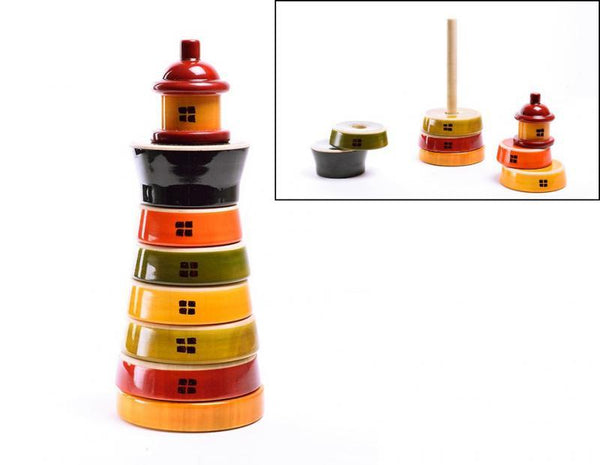 Toys craft titled 'Light House Stacking Wooden Toy', 7x3x3 inches, by artist Oodees Toys on wood