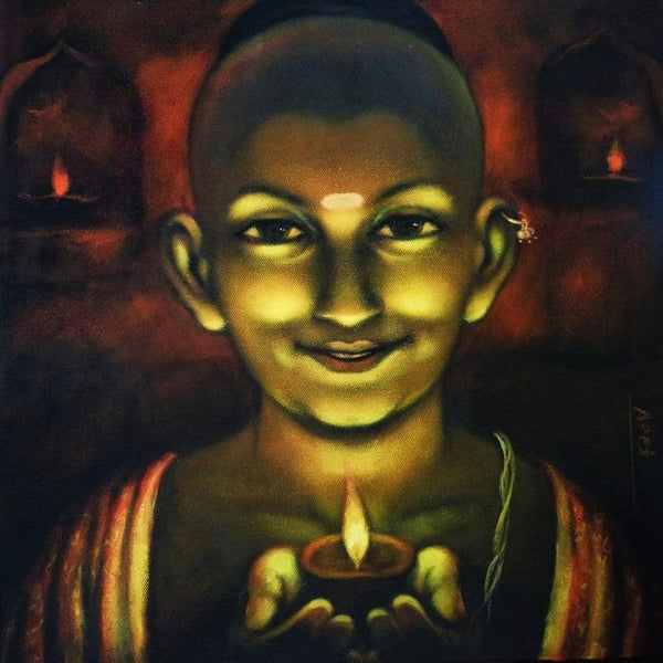 Religious acrylic painting titled 'Light Of Lamp', 16x16 inches, by artist Apet Pramod on Canvas