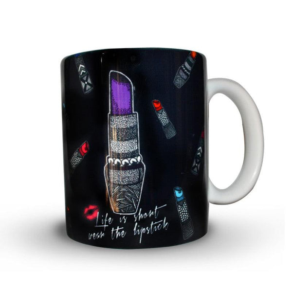 Lifestyle craft titled 'Lipstick Print Mug', 4x3 inches, by artist Sejal M on Ceramic