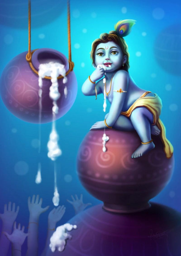 Figurative Digital Painting digital art titled 'Little Krishna', 16x11 inches, by artist Raviraj Kumbhar on canvas