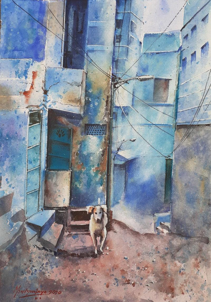 Cityscape watercolor painting titled 'Lockdown in Jodhpur', 12x16 inches, by artist Mrutyunjaya Dash on Paper