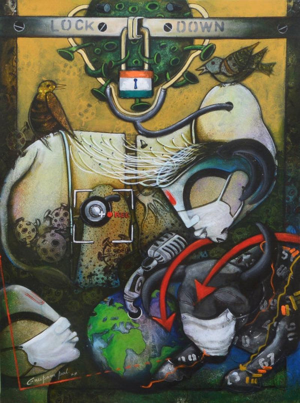 Abstract acrylic painting titled 'Lockdown India', 30x40 inches, by artist Anupam Pal on canvas