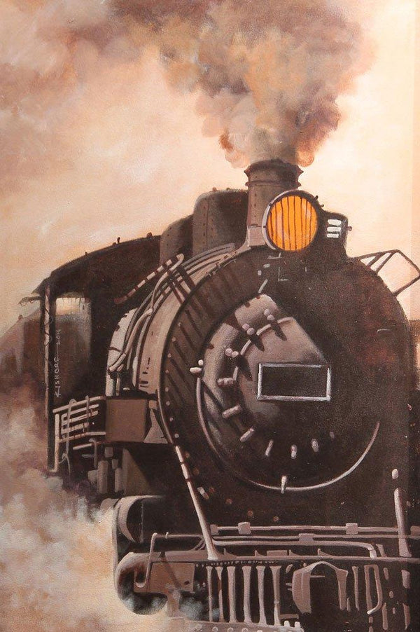 Cityscape acrylic painting titled 'Locomotive11', 26x22 inches, by artist Kishore Pratim  Biswas on Canvas