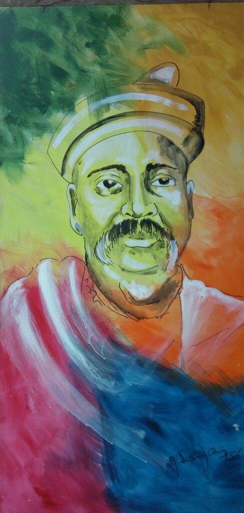 Figurative acrylic painting titled 'lokmanya tilak', 48x36 inches, by artist Vignesh Kumar on Canvas