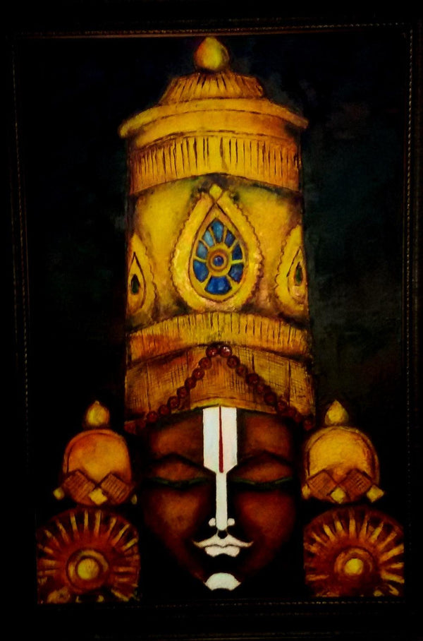 Religious oil painting titled 'Lord balaji', 36x24 inches, by artist Kattamanchi on canvas