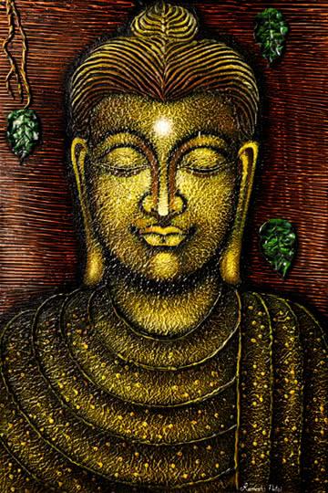 Religious acrylic painting titled 'Lord buddha 5 painting', 36x24 inches, by artist Ramesh on Canvas Board