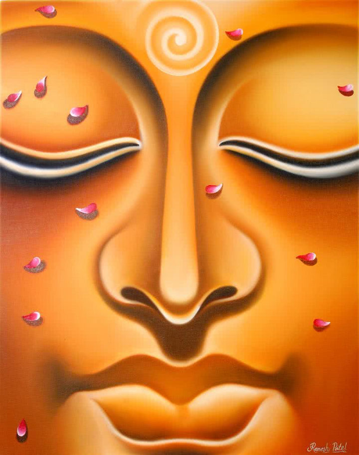 Realistic oil painting titled 'Lord buddha 6 painting', 36x24 inches, by artist Ramesh on Canvas Board