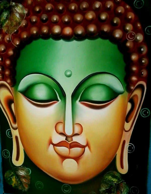 Figurative oil painting titled 'Lord buddha painting', 18x24 inches, by artist Ramesh on Canvas