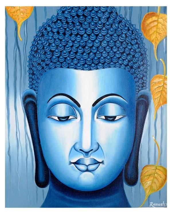 Figurative acrylic painting titled 'Lord buddha Painting Figurative Ind', 16x20 inches, by artist Ramesh on Canvas